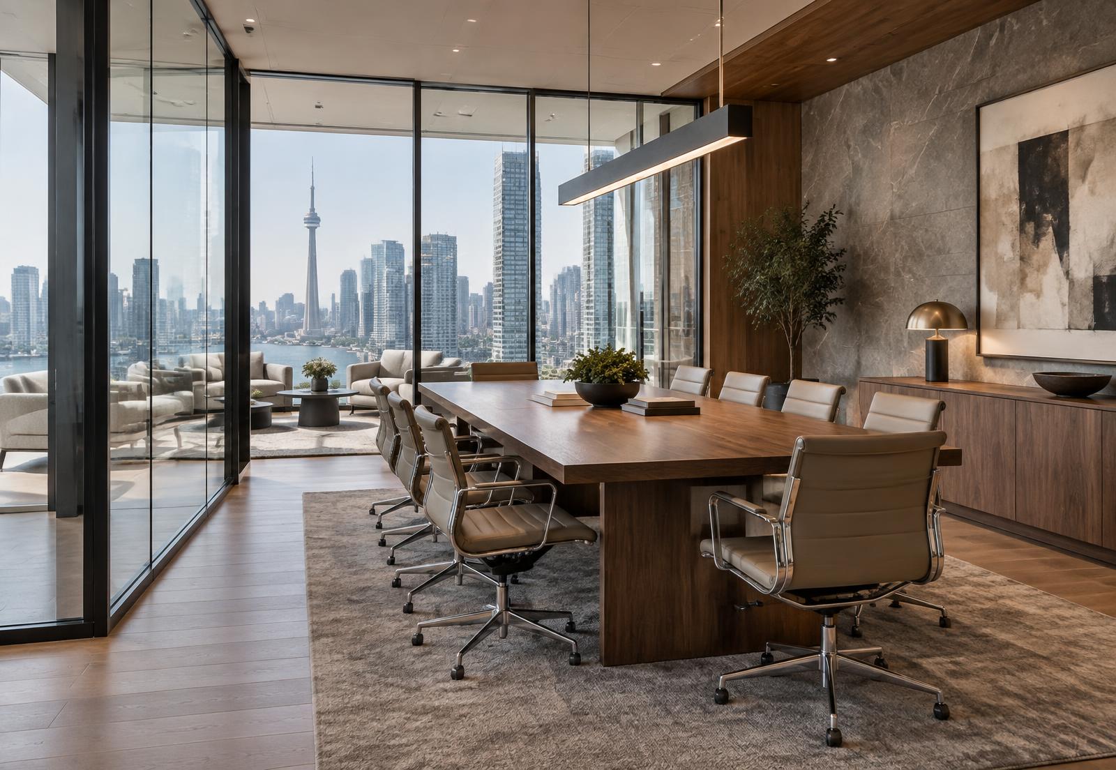 Contemporary Toronto meeting room with skyline view