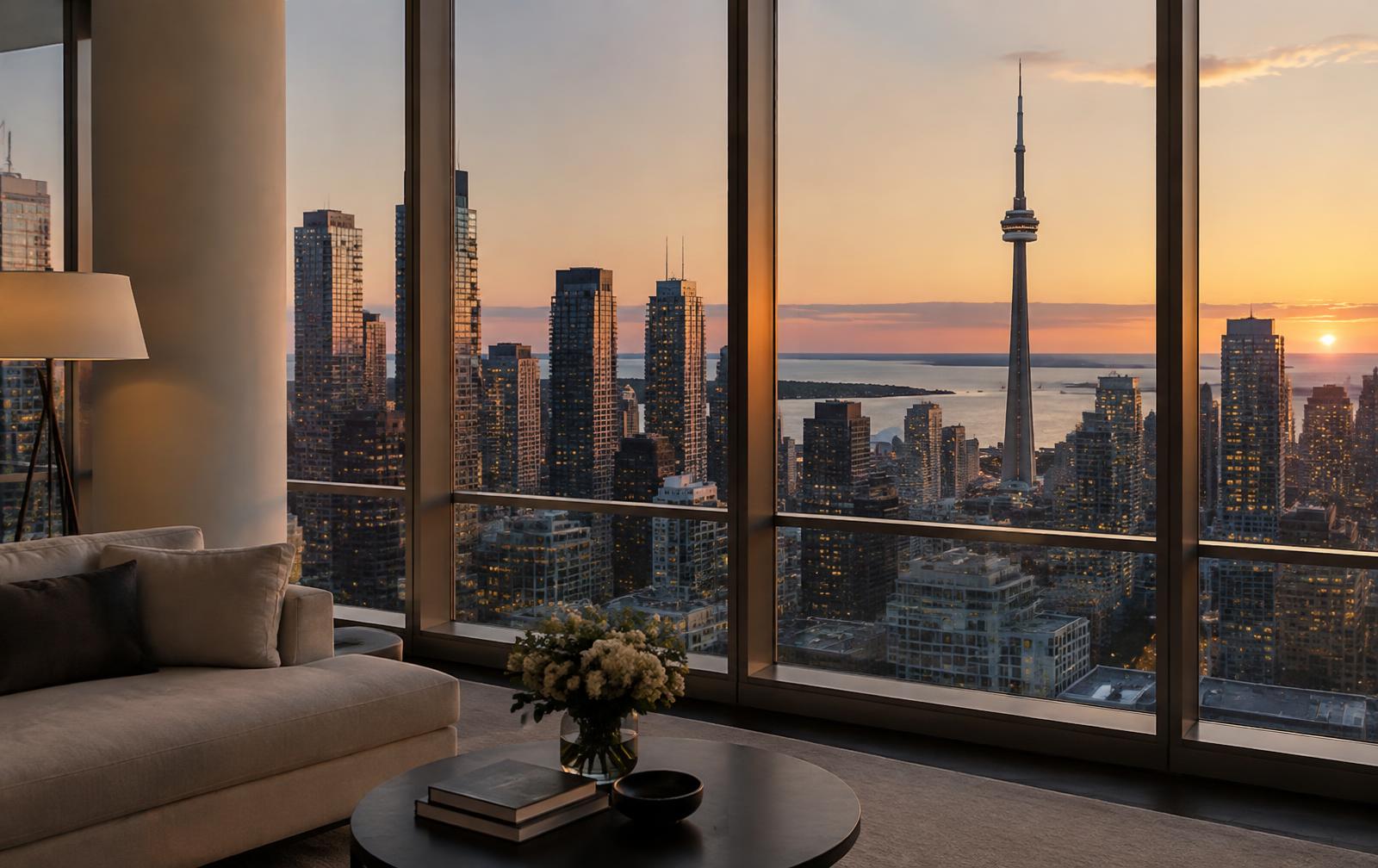 Toronto skyline viewed from an elegant interior